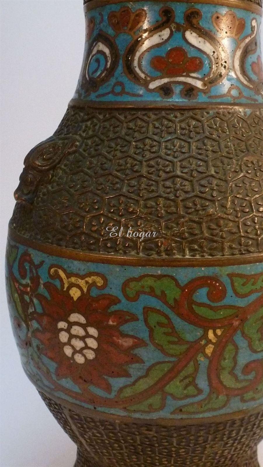 Antiguo jarrón de cobre y cloisonné - Imagen 2