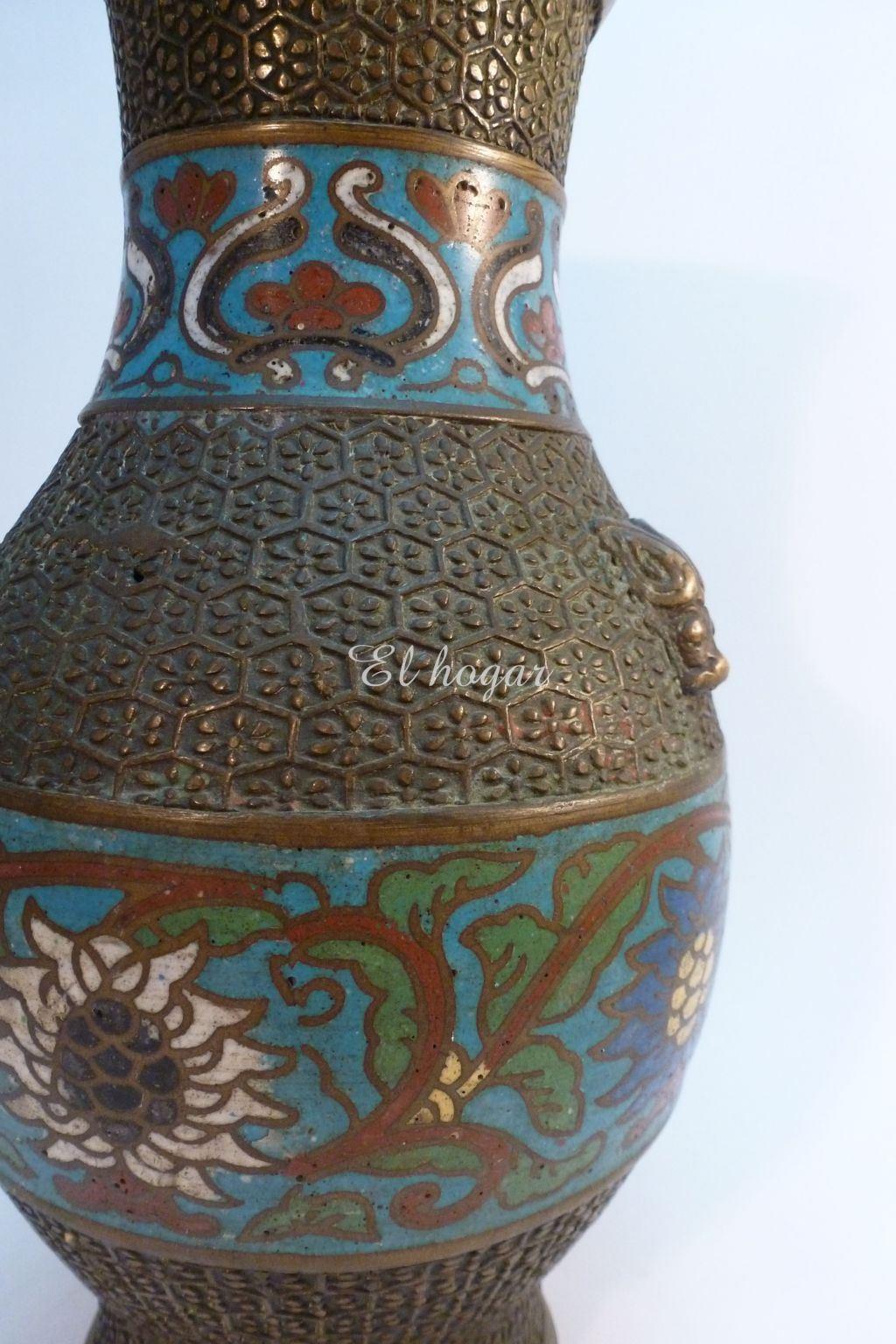 Antiguo jarrón de cobre y cloisonné - Imagen 3