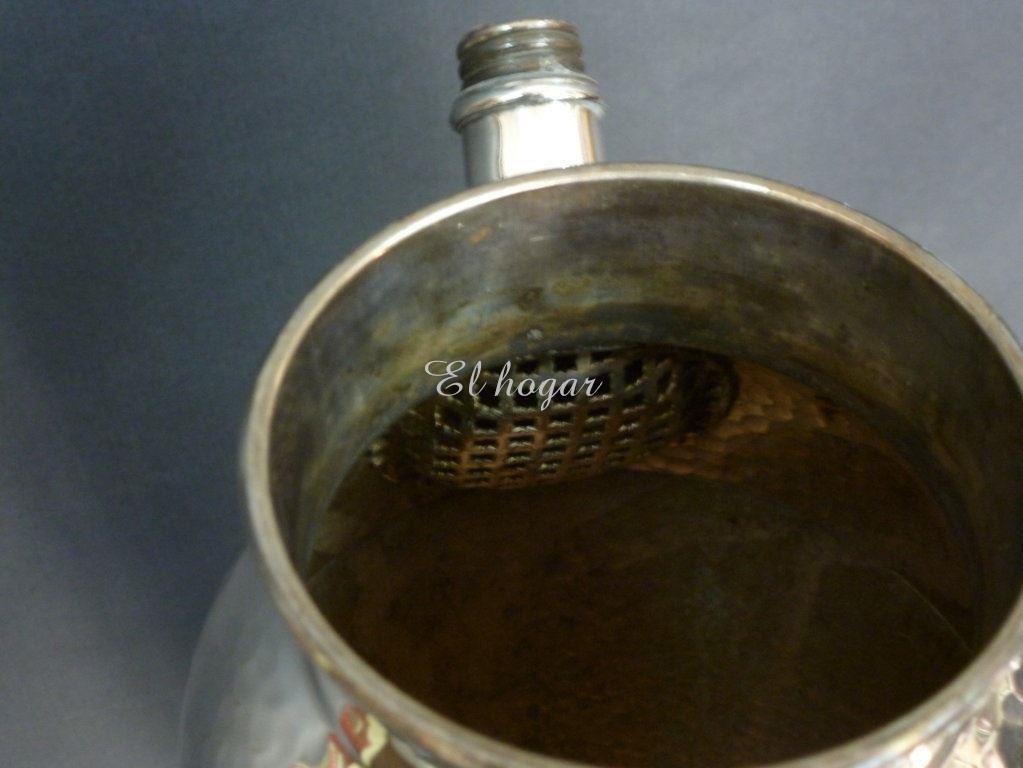 Antiguo juego de coctelera, 6 copas y bandeja de metal plateado - Imagen 5