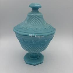 Bombonera o compotera de cristal opalino azul turquesa - Imagen 1