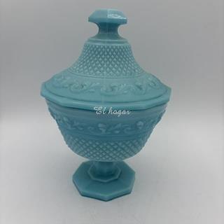Bombonera o compotera de cristal opalino azul turquesa - Imagen 1