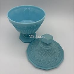 Bombonera o compotera de cristal opalino azul turquesa - Imagen 2