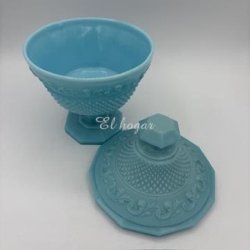 Bombonera o compotera de cristal opalino azul turquesa - Imagen 2