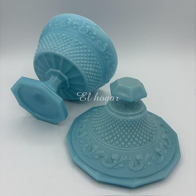 Bombonera o compotera de cristal opalino azul turquesa - Imagen 3