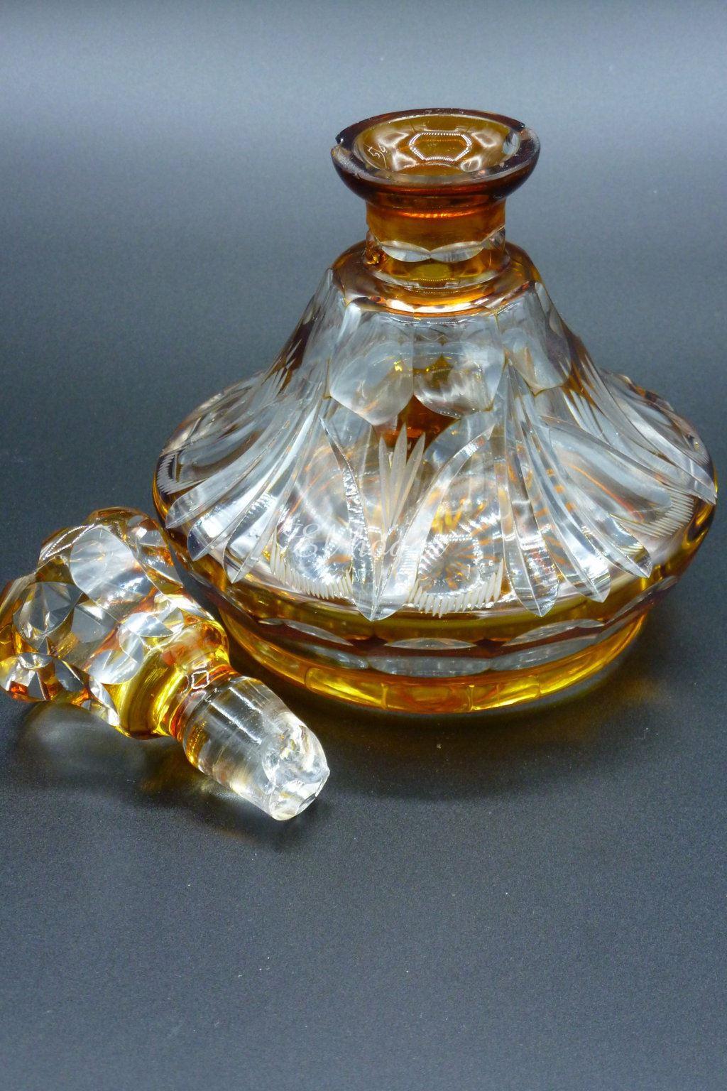 Botella licorera de cristal tallado color ámbar - Imagen 2