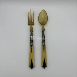 Cubiertos de servir ensalada, de asta, metal plateado y baquelita. Art Decó - Imagen 1