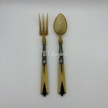 Cubiertos de servir ensalada, de asta, metal plateado y baquelita. Art Decó - Imagen 1