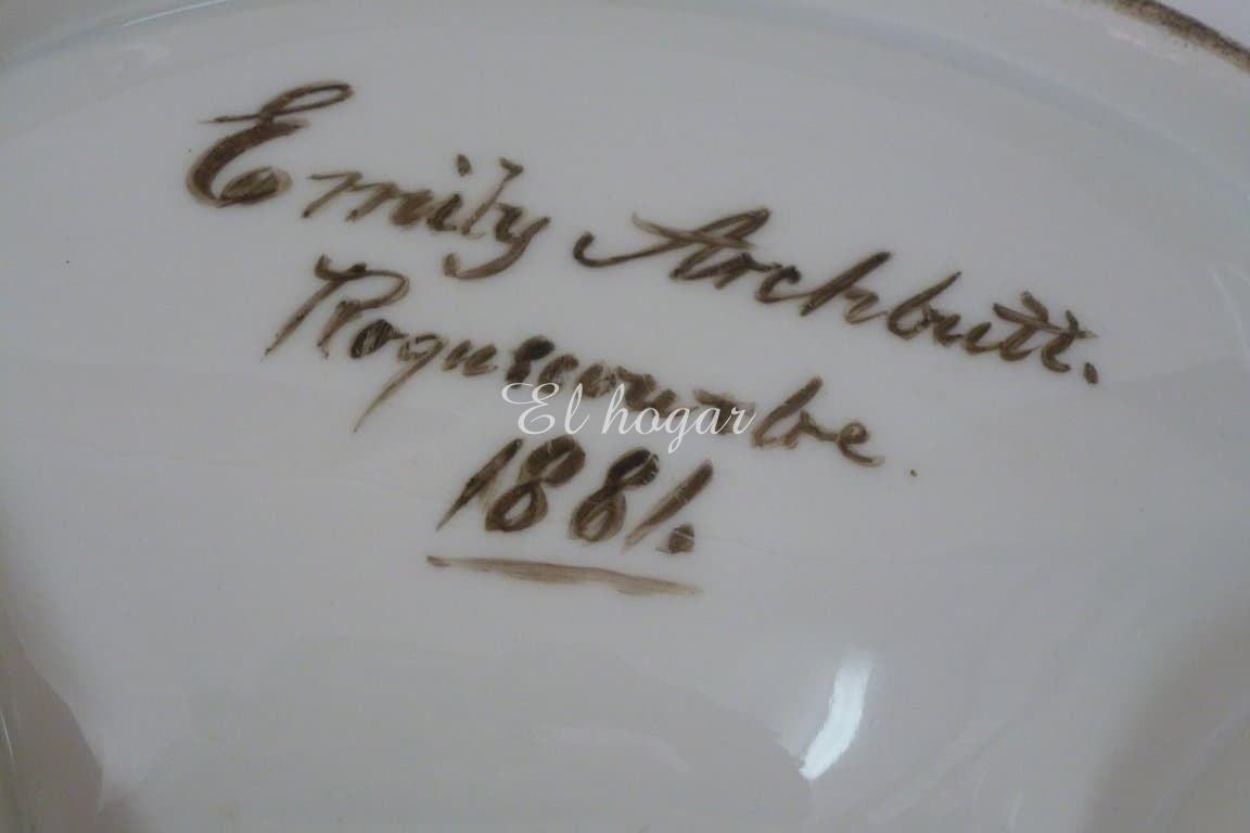 Entremesero de porcelana pintado a mano y firmado (1881) - Imagen 7