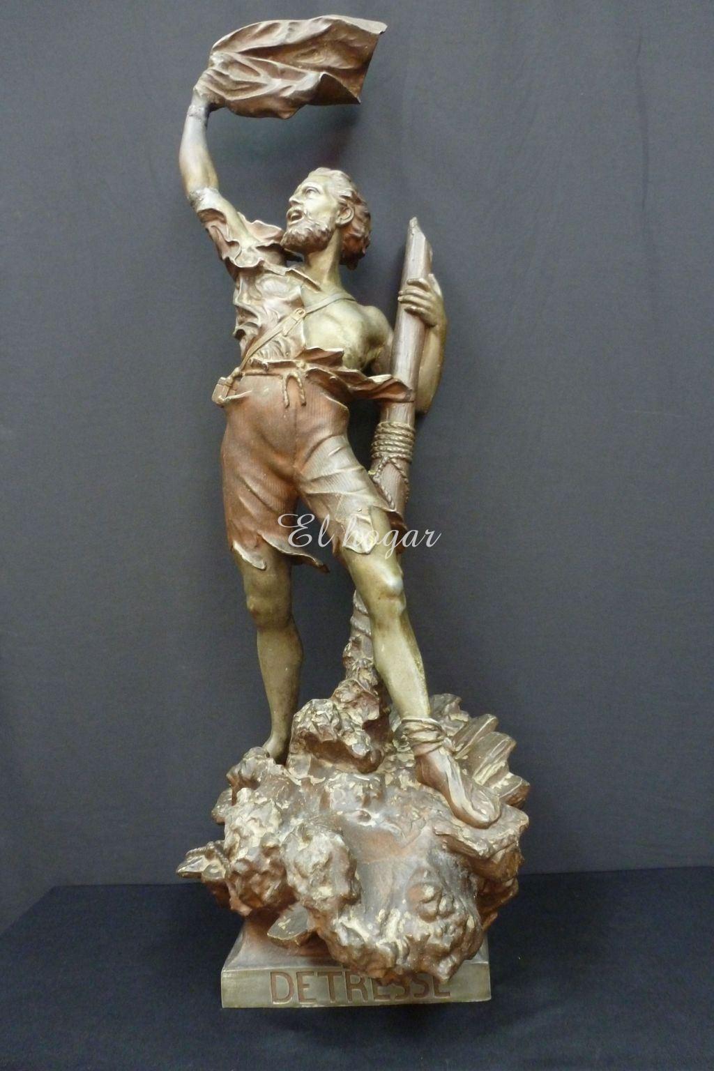 Escultura de calamina titulada " DETRESSE " ( angustia ) del escultor alemán ARTHUR WAAGEN ( 1833-18 - Imagen 2