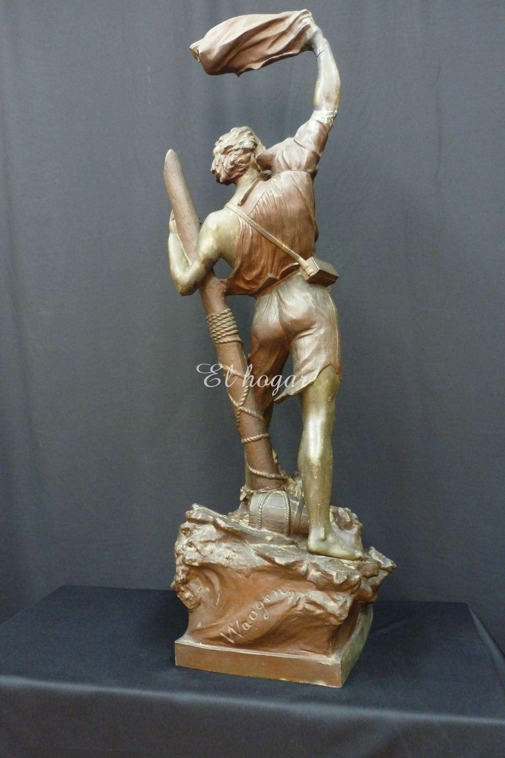 Escultura de calamina titulada " DETRESSE " ( angustia ) del escultor alemán ARTHUR WAAGEN ( 1833-18 - Imagen 3