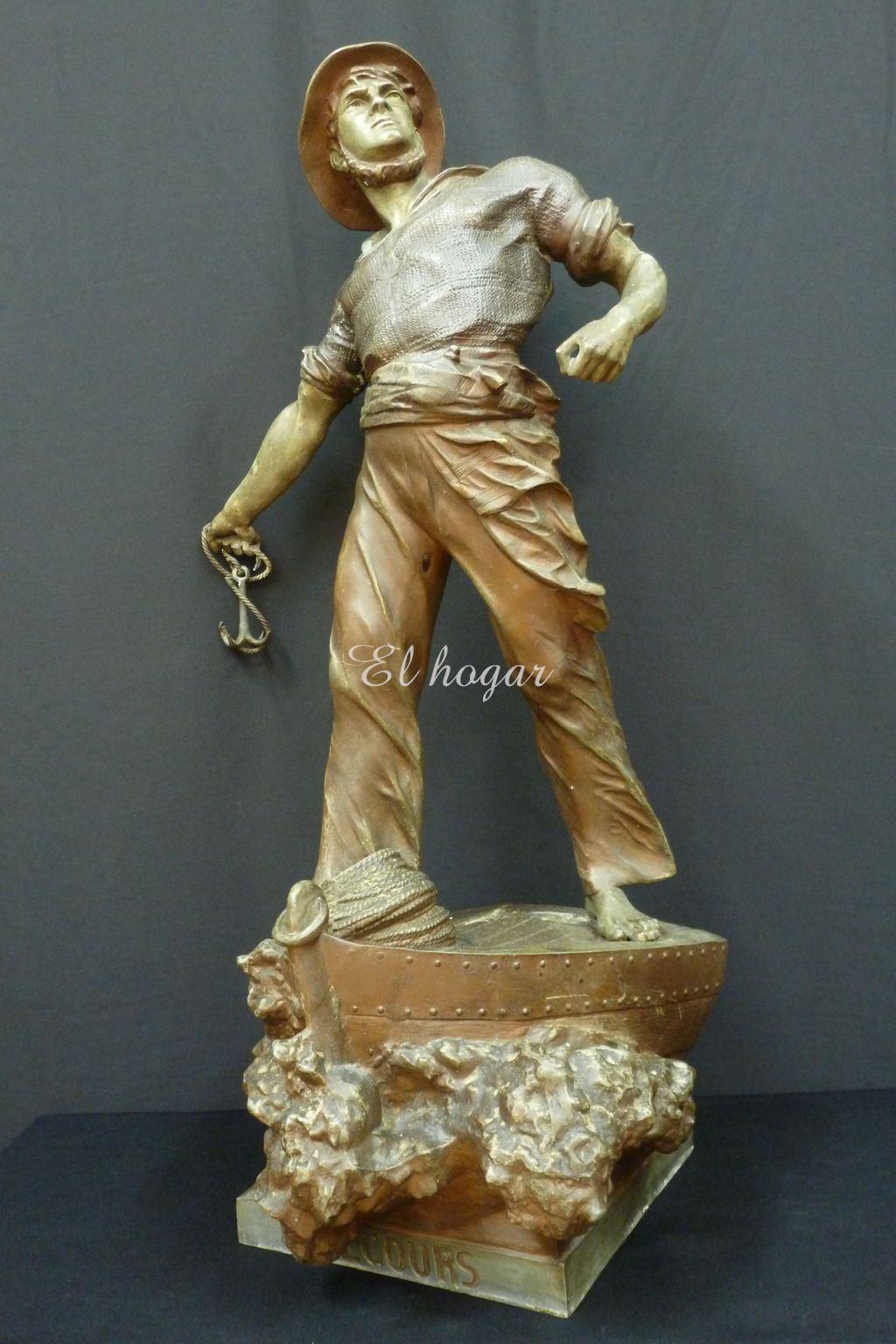Escultura de calamina titulada " SECOURS " del escultor alemán ARTHUR WAAGEN ( 1833-1898) - Imagen 6
