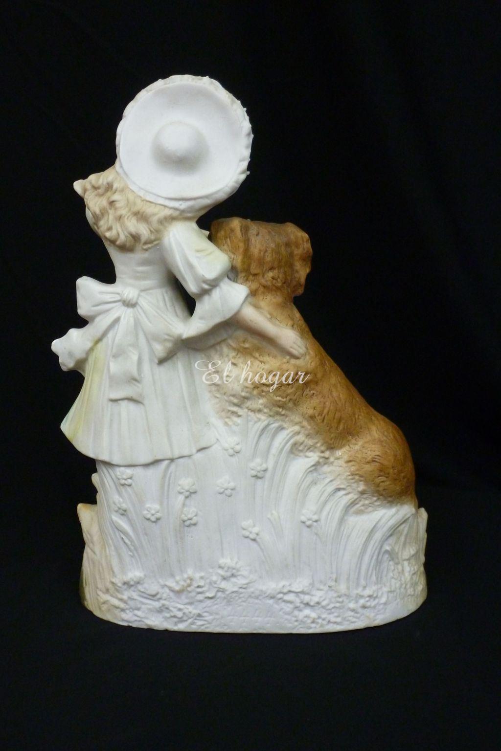 Figura de porcela de biscuit, niña con perro - Imagen 3