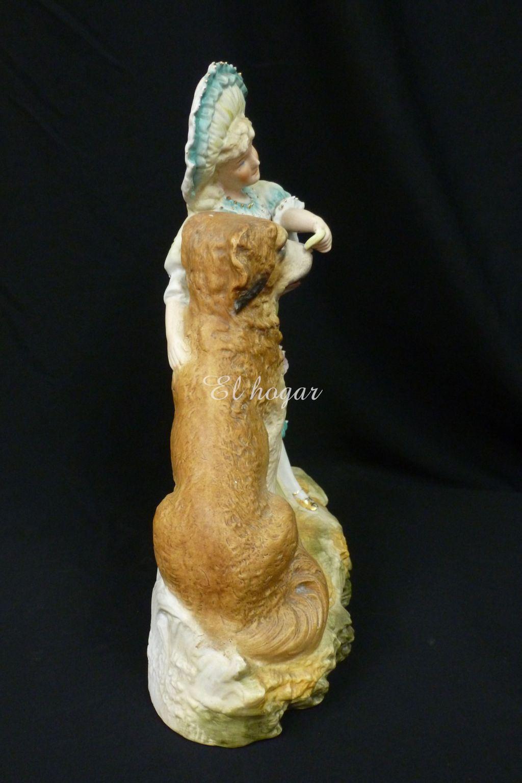 Figura de porcela de biscuit, niña con perro - Imagen 4