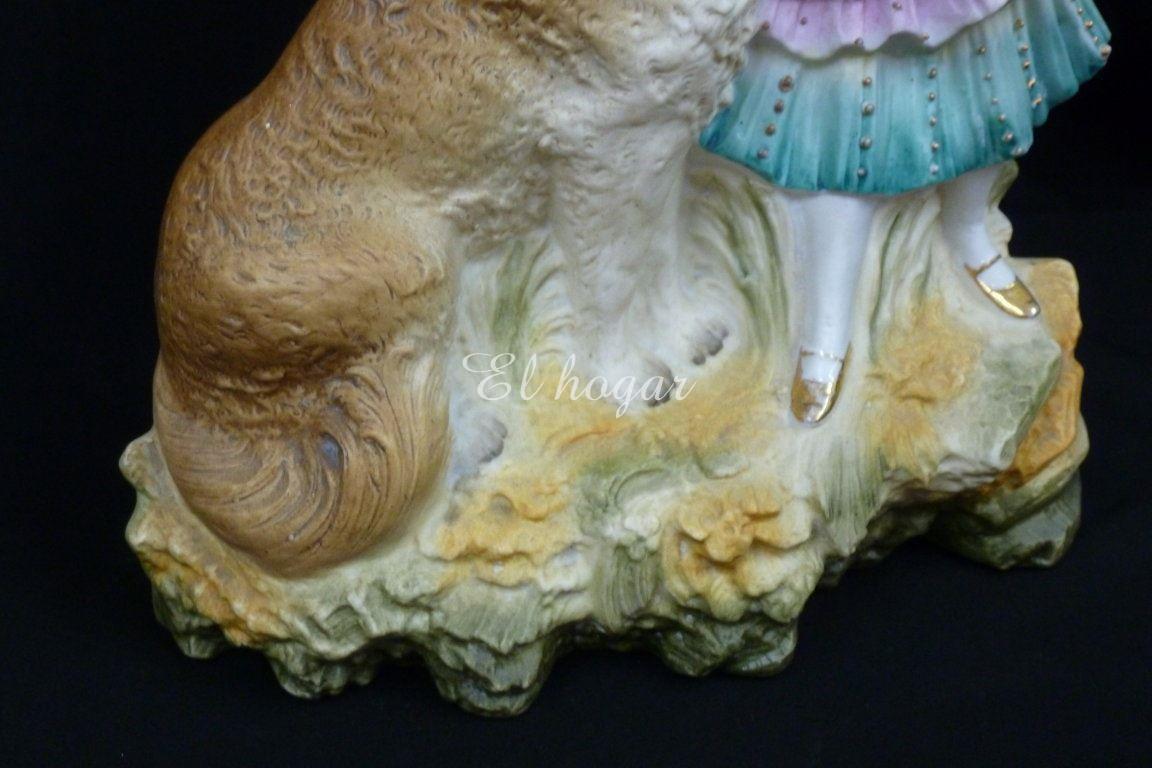 Figura de porcela de biscuit, niña con perro - Imagen 7
