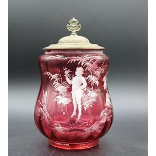 Galletero, bombonera de cristal tipo Mary Gregory - Imagen 1