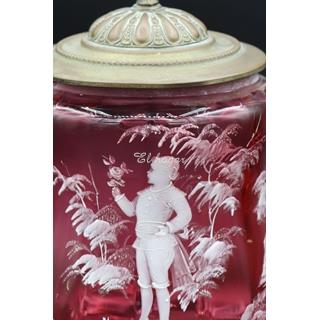 Galletero, bombonera de cristal tipo Mary Gregory - Imagen 2