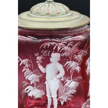 Galletero, bombonera de cristal tipo Mary Gregory - Imagen 2