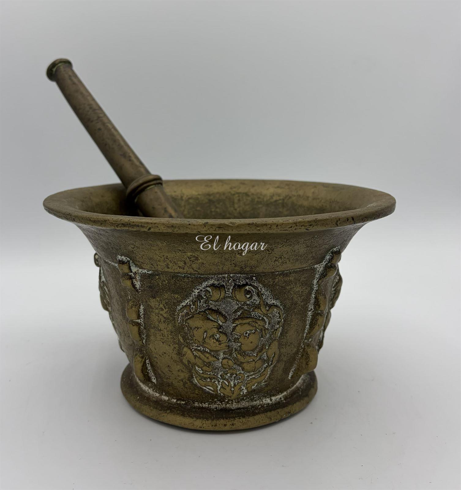 Gran almirez de bronce con su mano o maja original - Imagen 1