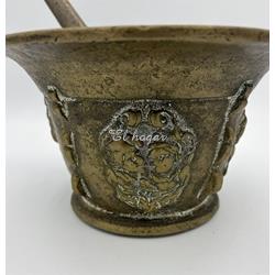 Gran almirez de bronce con su mano o maja original - Imagen 2