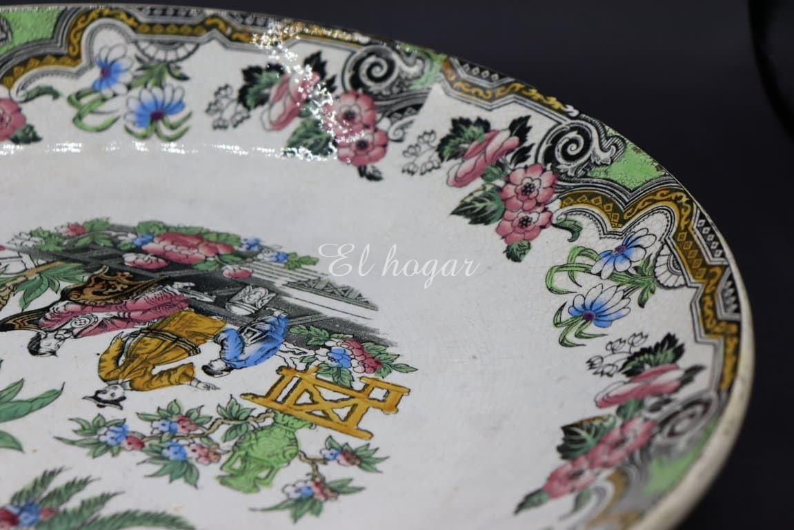 Gran plato de loza inglesa con decorado chinesco - Imagen 6