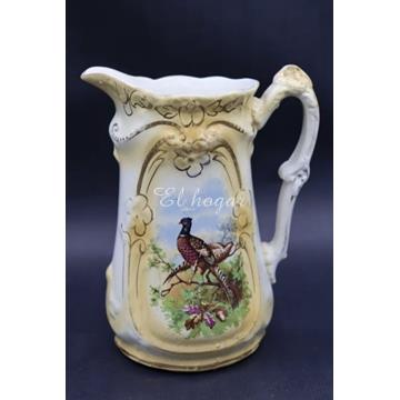 Jarra inglesa art noveau en tonos crema y decorado de faisanes - Imagen 1