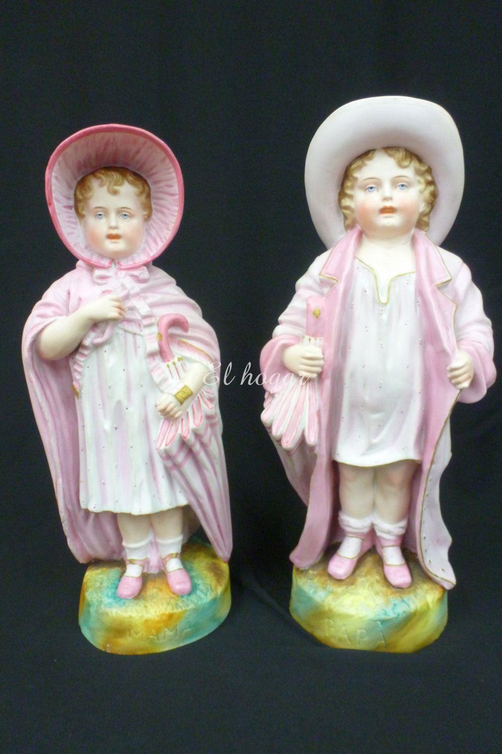 Pareja de niños de porcelana de biscuit - Imagen 1