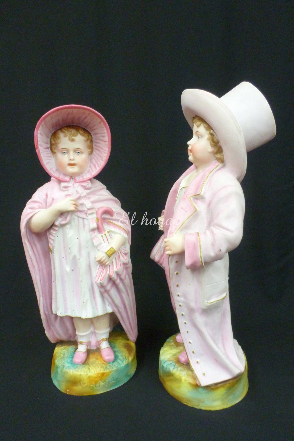 Pareja de niños de porcelana de biscuit - Imagen 2