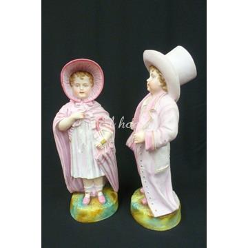 Pareja de niños de porcelana de biscuit - Imagen 2