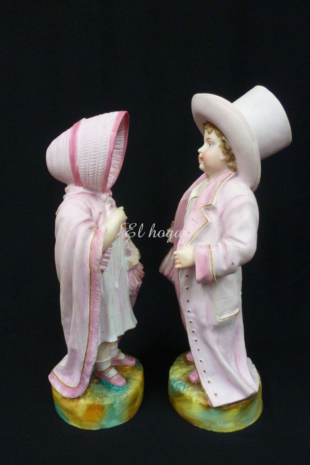 Pareja de niños de porcelana de biscuit - Imagen 3