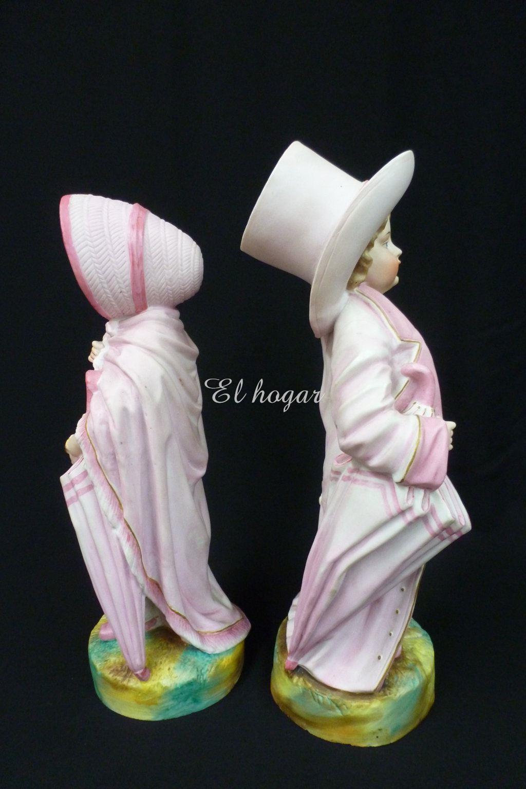 Pareja de niños de porcelana de biscuit - Imagen 5