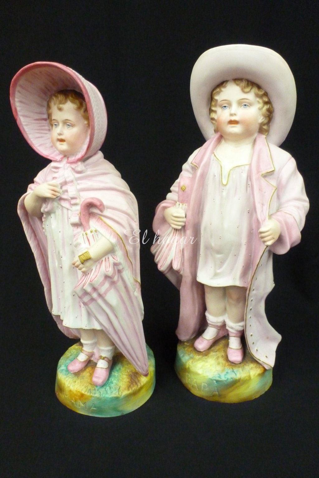 Pareja de niños de porcelana de biscuit - Imagen 6