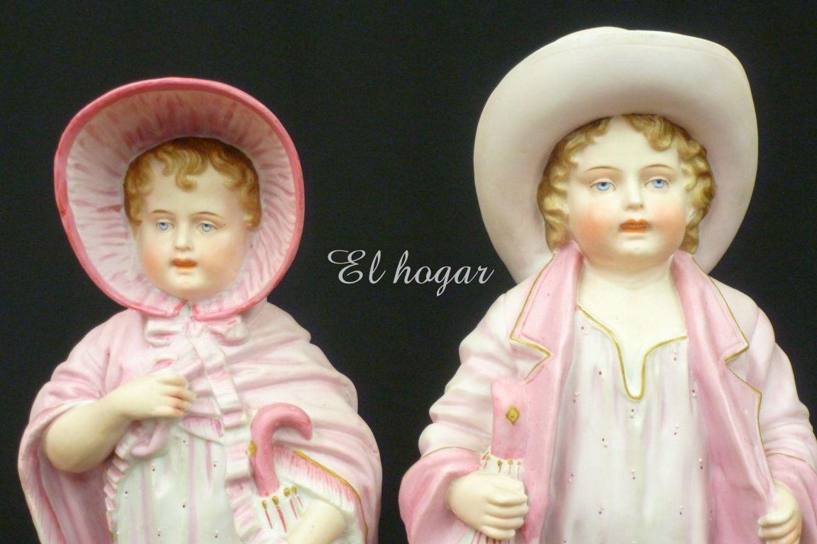 Pareja de niños de porcelana de biscuit - Imagen 8