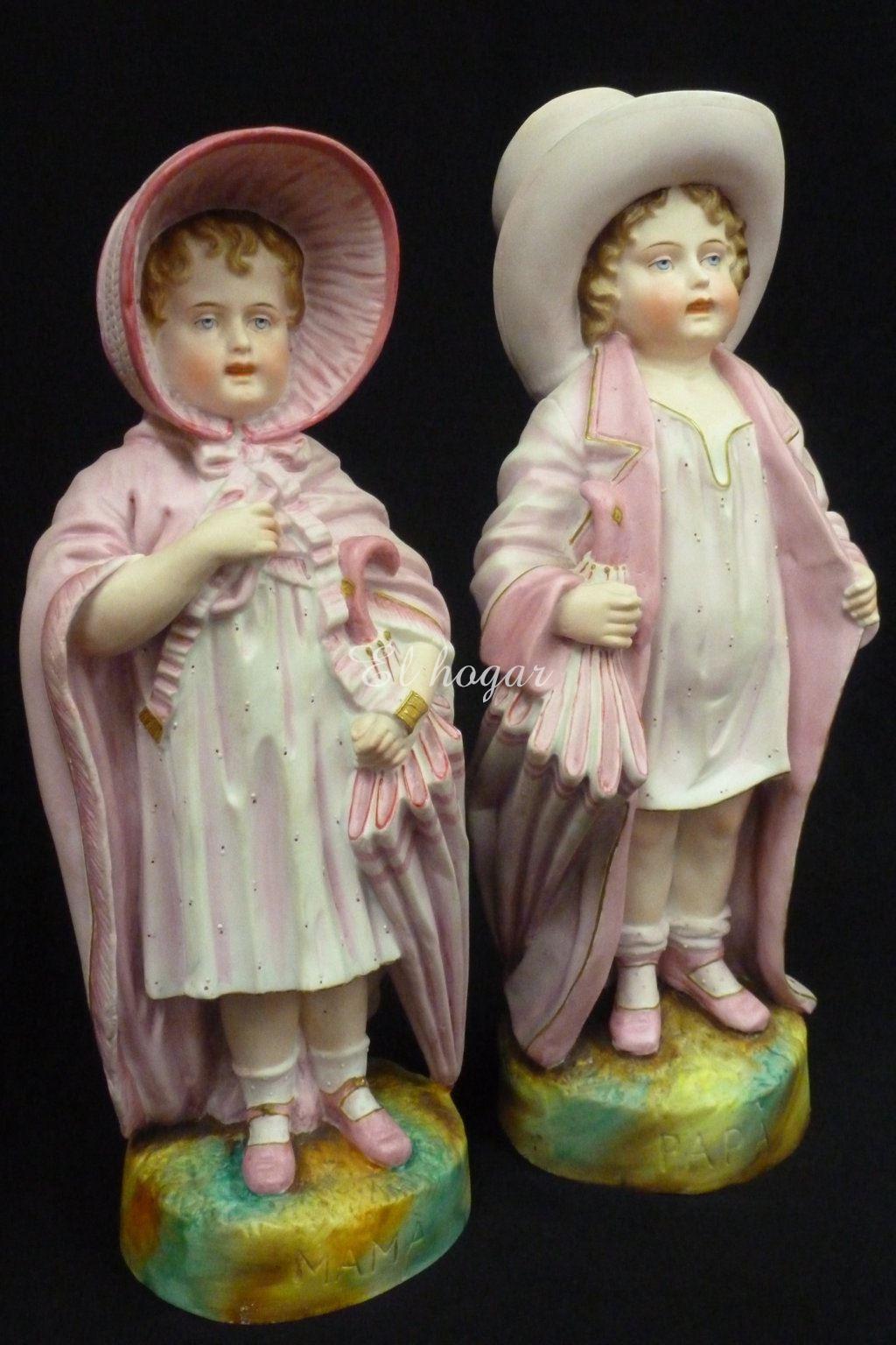 Pareja de niños de porcelana de biscuit - Imagen 9