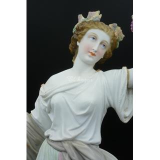 Pie de lámpara de porcelana de biscuit representando al Dios Baco - Imagen 1