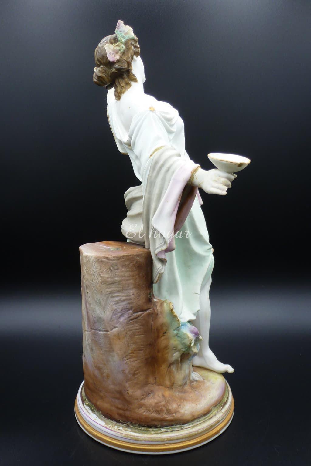 Pie de lámpara de porcelana de biscuit representando al Dios Baco - Imagen 11