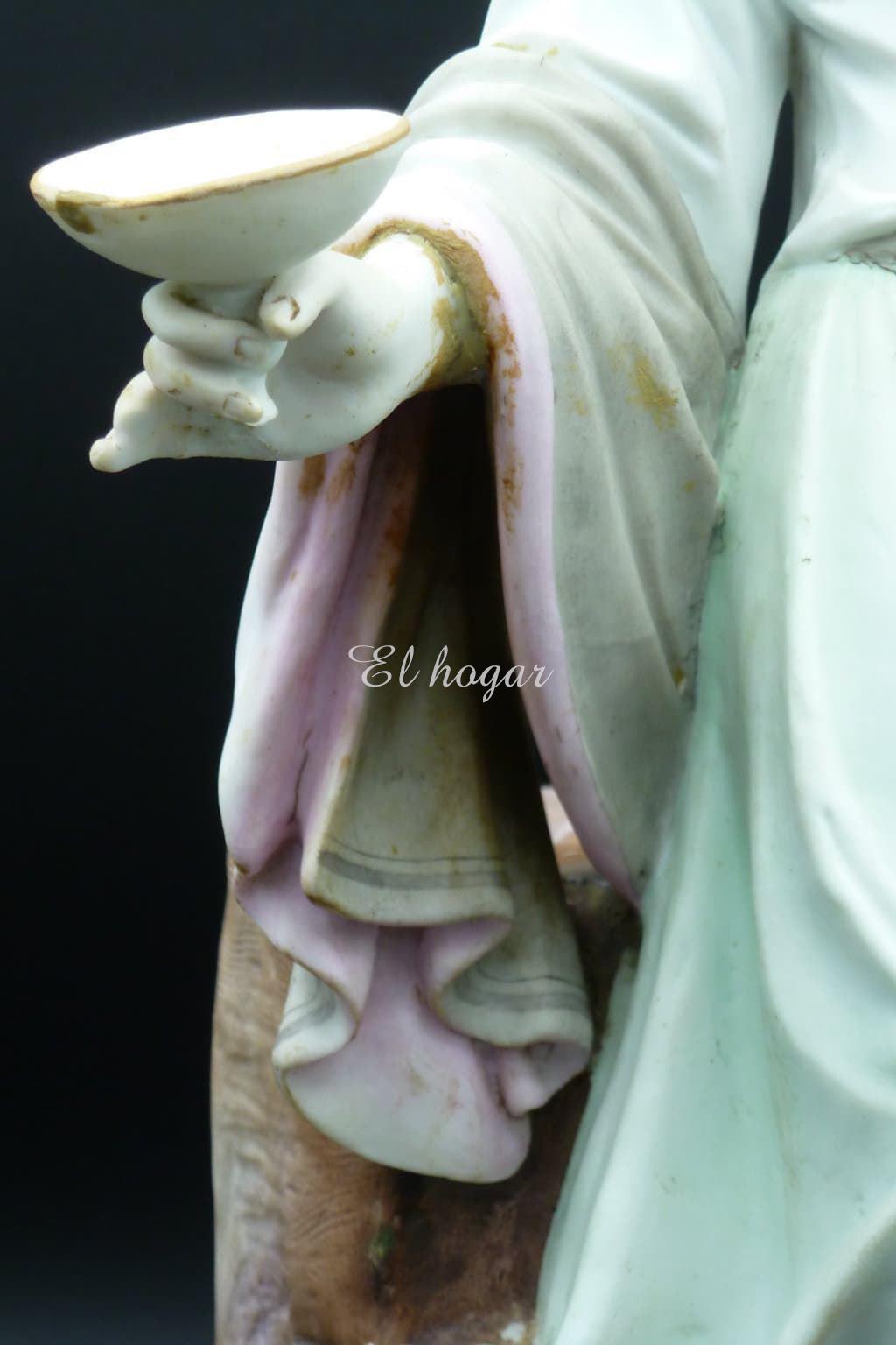 Pie de lámpara de porcelana de biscuit representando al Dios Baco - Imagen 4