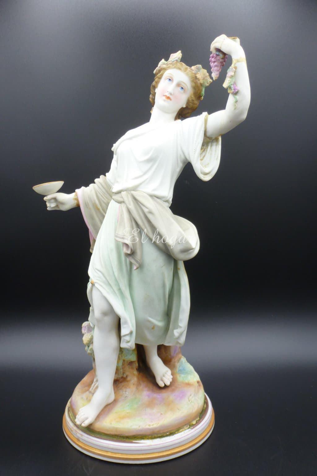 Pie de lámpara de porcelana de biscuit representando al Dios Baco - Imagen 8