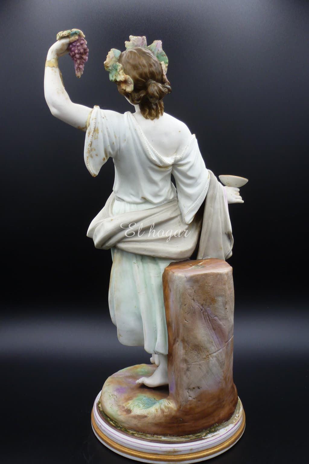 Pie de lámpara de porcelana de biscuit representando al Dios Baco - Imagen 10