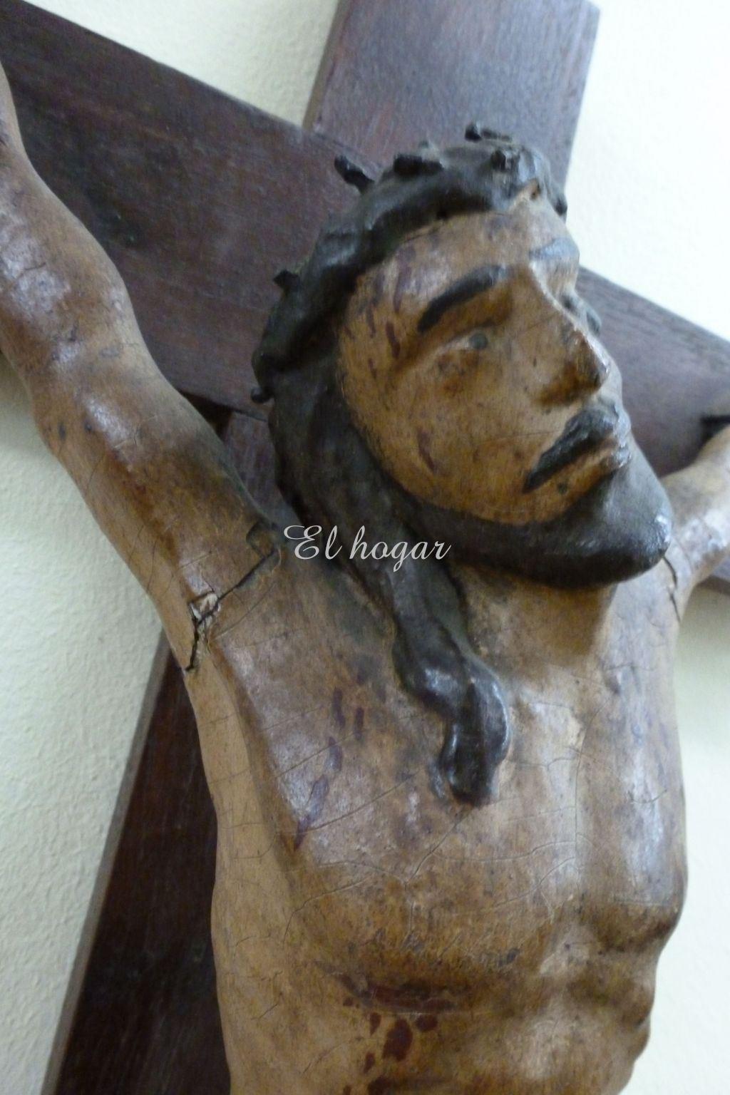 Talla de madera policromada de cristo crucificado corona - Imagen 1