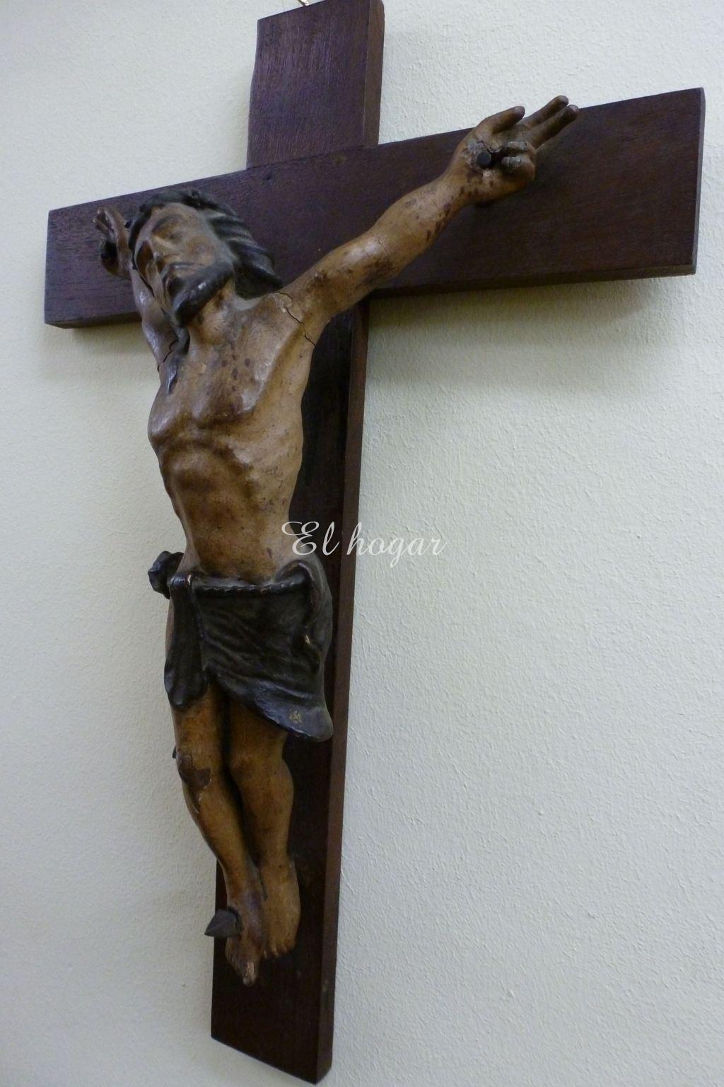 Talla de madera policromada de cristo crucificado corona - Imagen 2