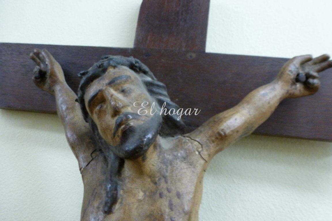 Talla de madera policromada de cristo crucificado corona - Imagen 3