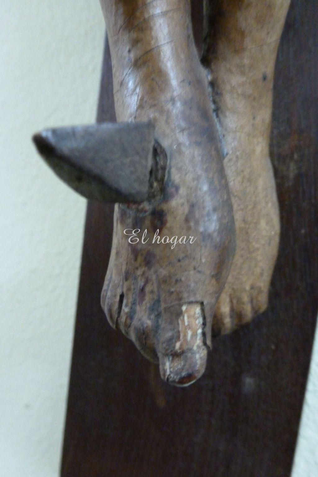 Talla de madera policromada de cristo crucificado corona - Imagen 7
