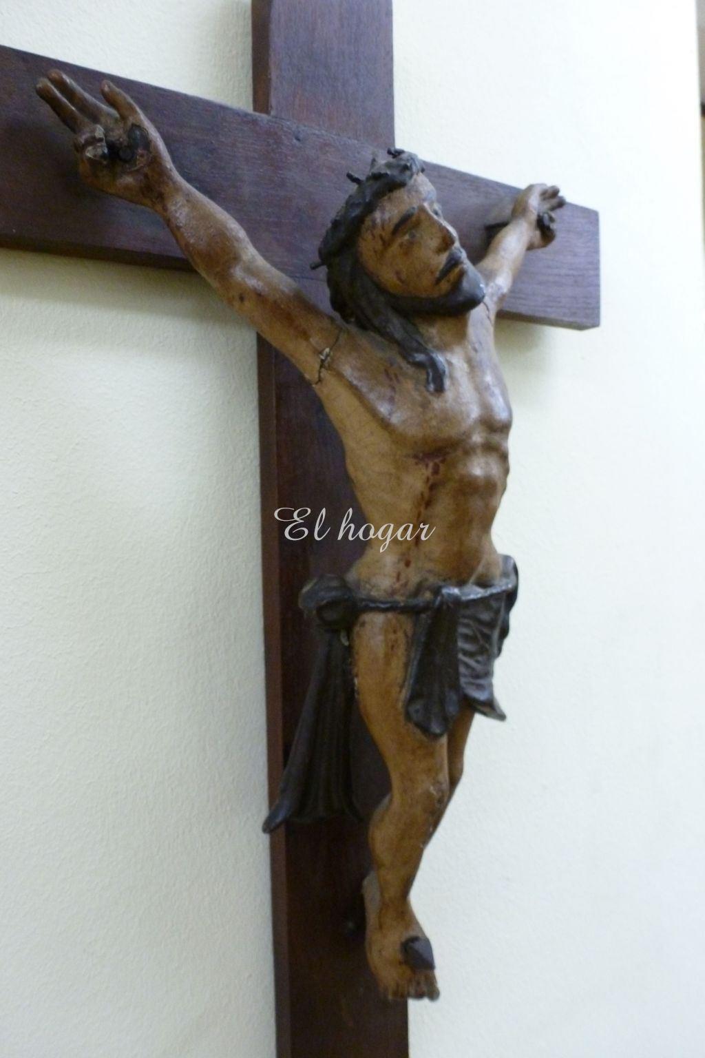 Talla de madera policromada de cristo crucificado corona - Imagen 8