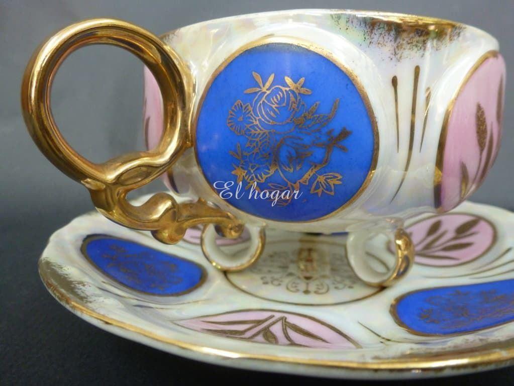 Taza con plato de porcelana irisada - Imagen 2