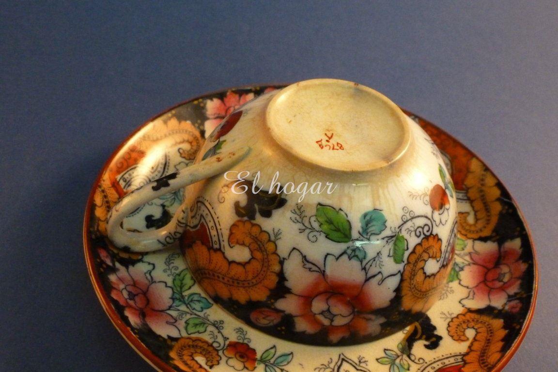 Taza de té con plato de loza inglesa decorado chinesco. - Imagen 5