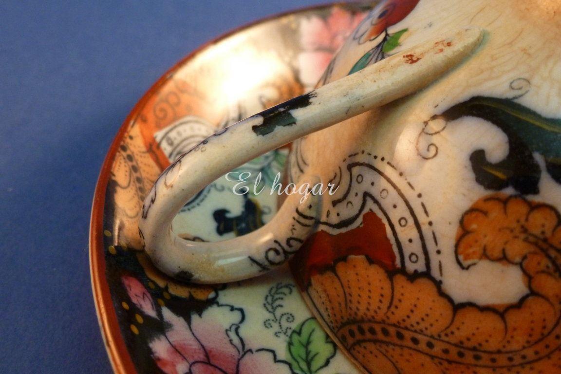 Taza de té con plato de loza inglesa decorado chinesco. - Imagen 6